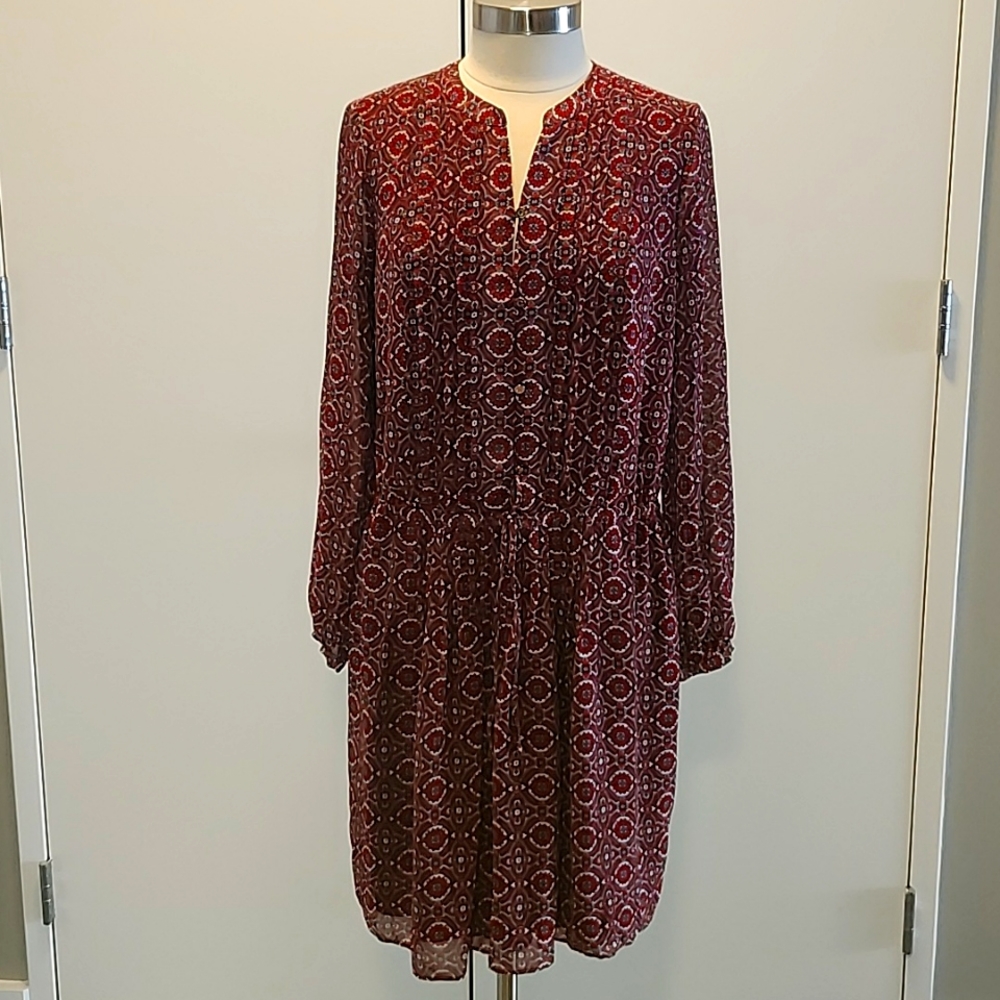 Paisley Burgundy Dress, ties at waistline